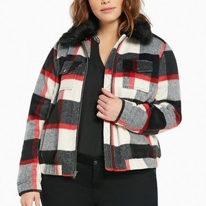 Torrid Plaid Wool Bomber Jacket